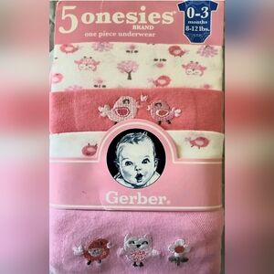 Gerber Onesies Newborn Girl 5-PACK:  0-3 Months 8-12 lbs  100% Cotton Pink Birds